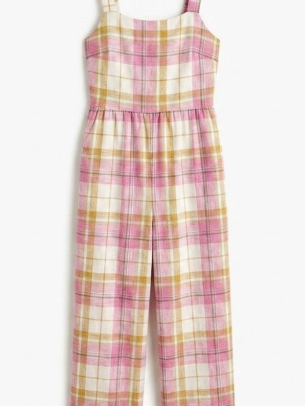 LOFT Beach Pink Plaid Tie-Front Wide-Leg Jumpsuit Size Small